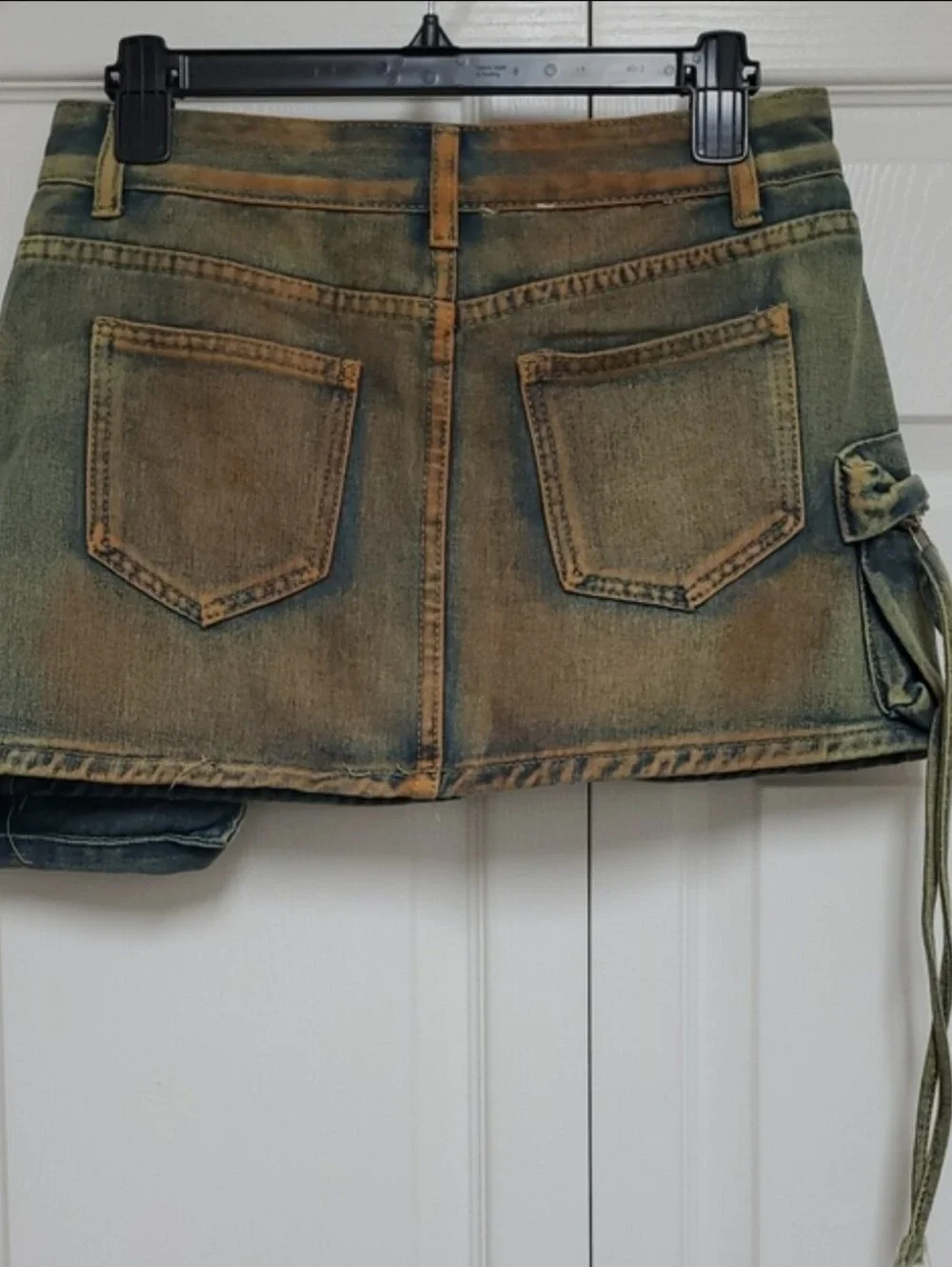 Kollyy Distressed Cargo Denim Mini Skirt